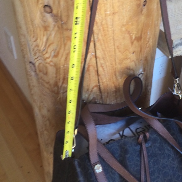 NWT Calvin Klein Brown Gold Monogram Reversible Crossbody Purse Tote - Picture 8 of 16